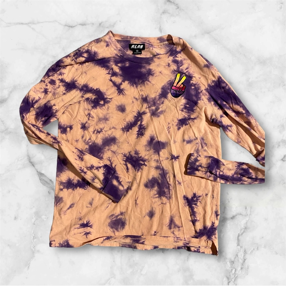 Alab tye dye peace long sleeve pinkish cream with purple